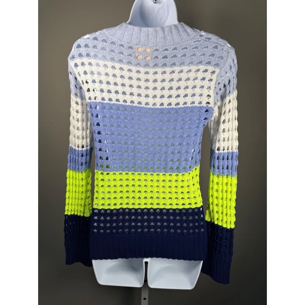 WISPR Silk Blend Pointelle Stripe Sweater XS Coastal Preppy Open Knit Resortwear